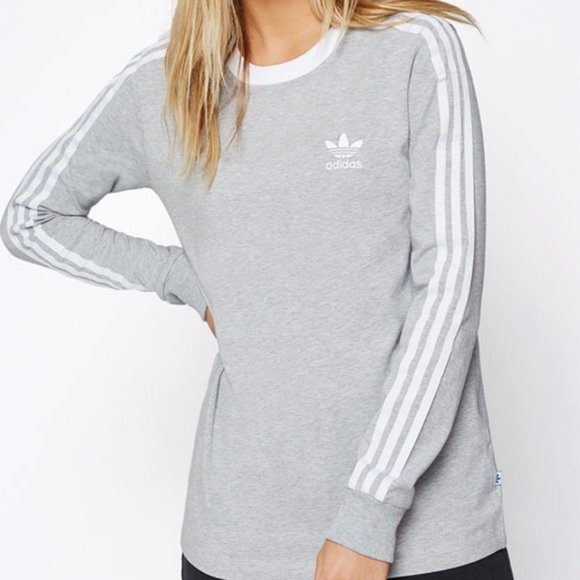 Adidas 3-Stripes Long Sleeve T-Shirt Size XS - Gray, White